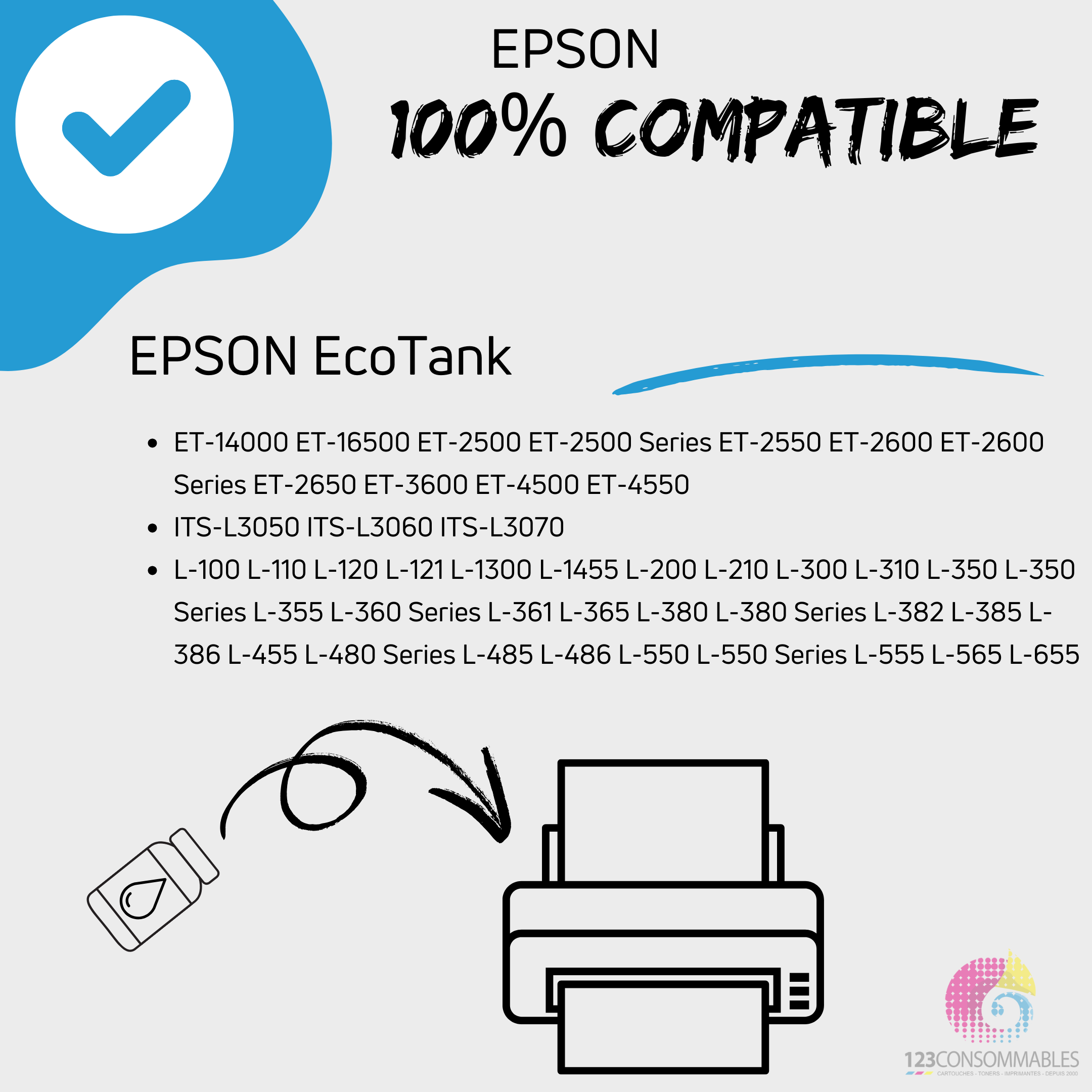 Pack compatible avec EPSON 664 ECOTANK, 4 bouteilles d'encre